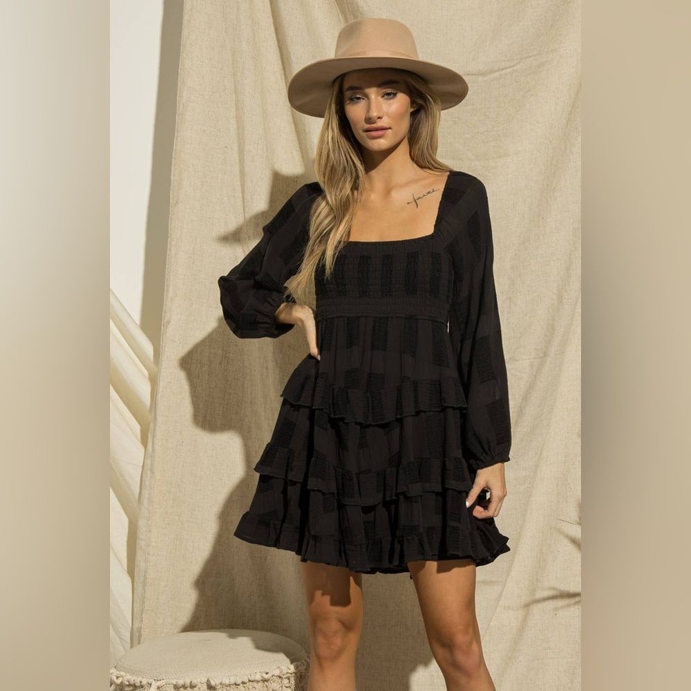 NWOT Baevely black smocked mini dress